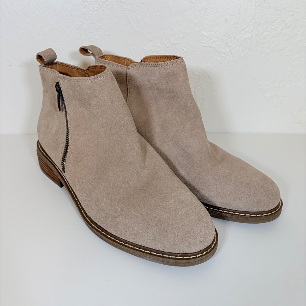 Crown Vintage Gorgie Taupe Suede Ankle Boots Side Zip Low Heel CV-GORGIE 9.5M